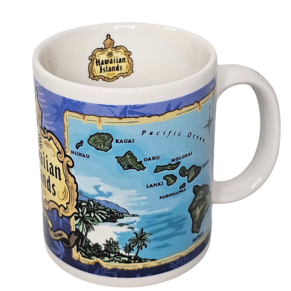 The Hawaiian Islands Coffee Mug Cup Blue Island Chain Islander Group Hawaii Map